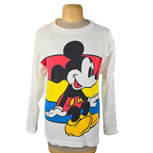 Vintage Disney Wear Mickey Mouse Long Sleeve T-Shirt Adult Medium White USA Made
